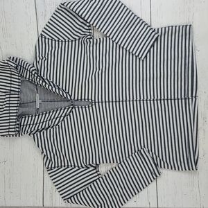 People Like Frank Gray White Striped Hooded Sweater Size Large